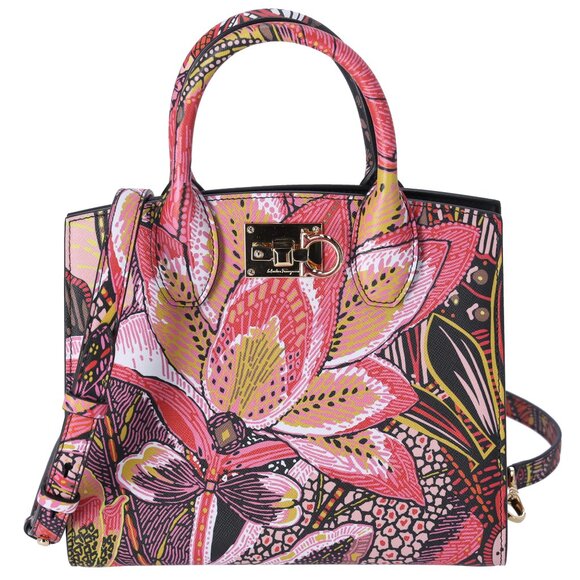Salvatore Ferragamo Handbags - Salvatore Ferragamo Studio Box Handbag 211496 Pink Red Multi Floral